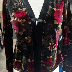 Kathie Lee Collection Floral Velvet Sweater - Red, Gold, Black